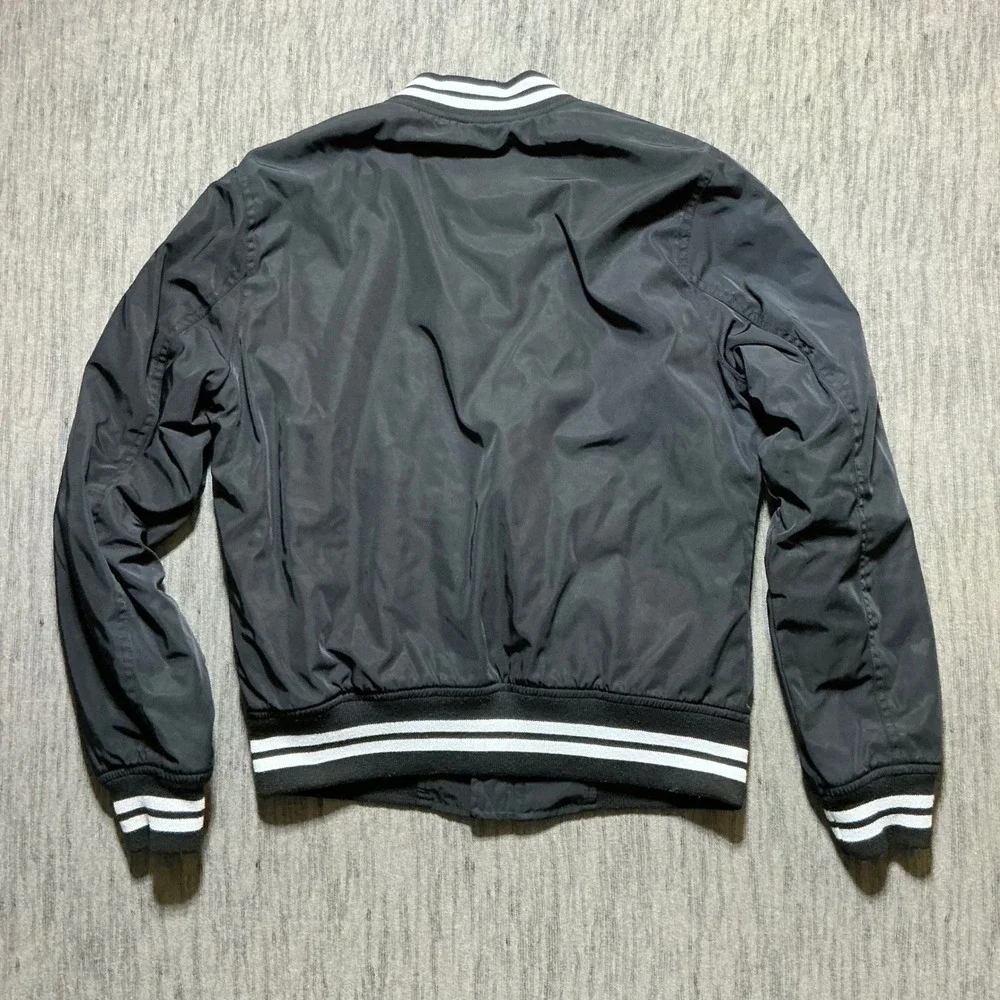Abercrombie & Fitch Mens XS Black Sherpa Lined Bomber Jacket Varsity Striped